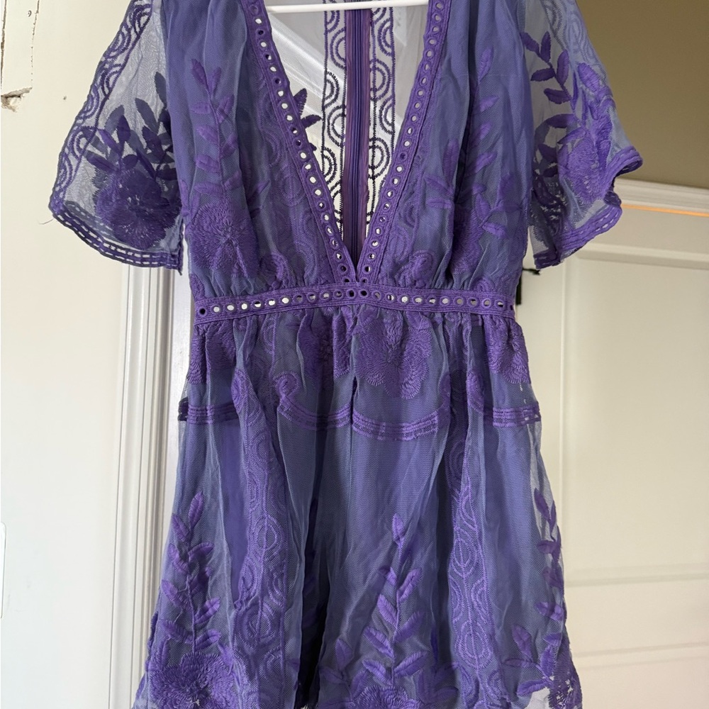 Purple Lace Women Romper